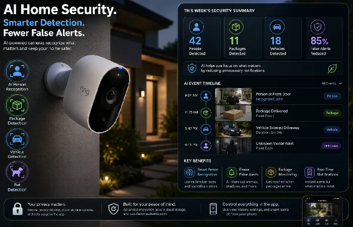 AI home security camera with person recognition and smart alerts