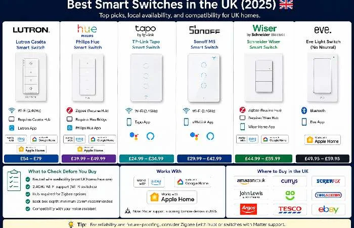 Best smart switches in the UK compared for features and compatibility