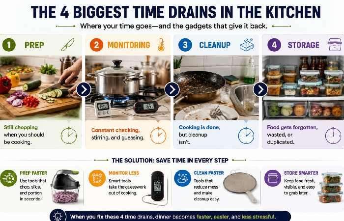 Common kitchen time drains and gadgets that help save time daily