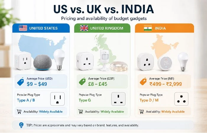 Budget gadget pricing and availability comparison across US UK and India