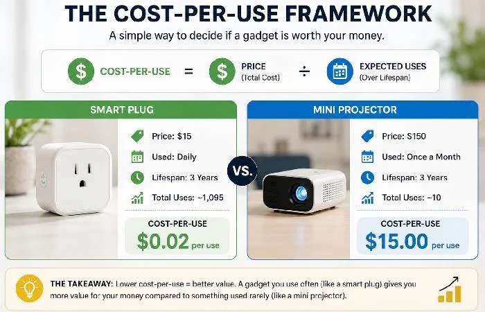 Cost per use framework comparing gadget value and long term savings