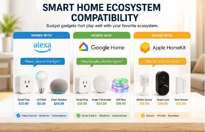 Smart home ecosystem compatibility with Alexa Google Home and HomeKit