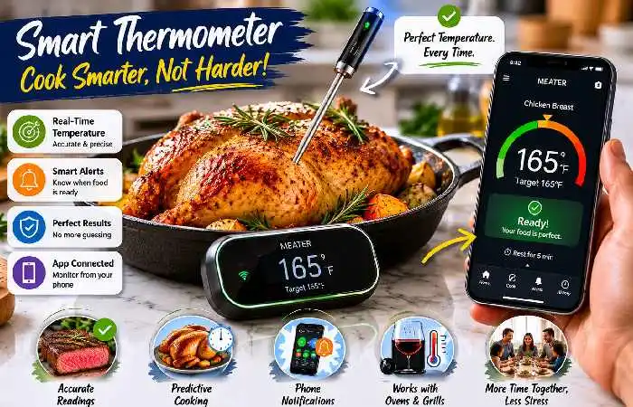 Smart meat thermometer with app monitoring for precise cooking results