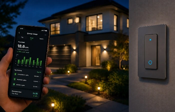 Smart switch with energy monitoring app for efficient home automation