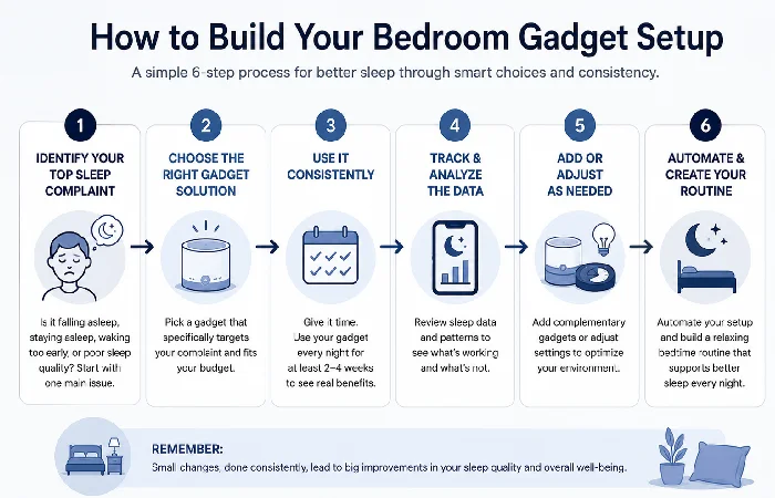 Step-by-step flowchart for building a bedroom comfort gadget setup