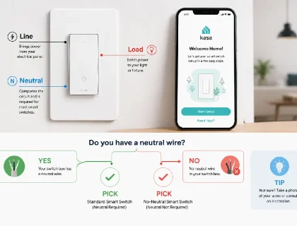 best smart switches for beginners with labeled line load neutral and app setup screen