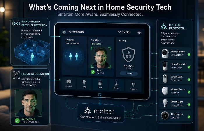 Future home security technology including radar sensing and Matter protocol integration