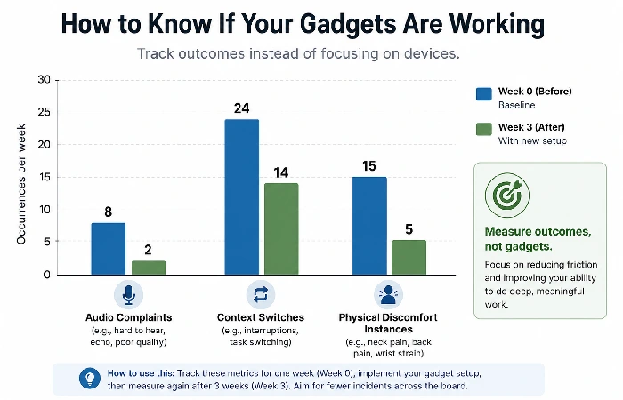 Home office gadget productivity measurement framework — before and after metrics chart