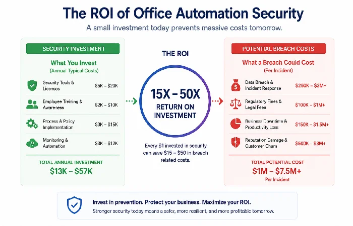 ROI comparison showing office security investment costs versus potential breach costs