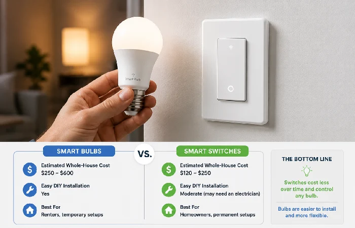 Smart bulb and smart switch side by side for comparison