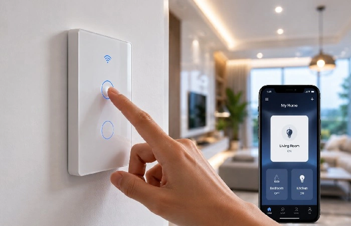 Smart switch controlled through a mobile app in a connected home Select 89 more words to run Humanizer.