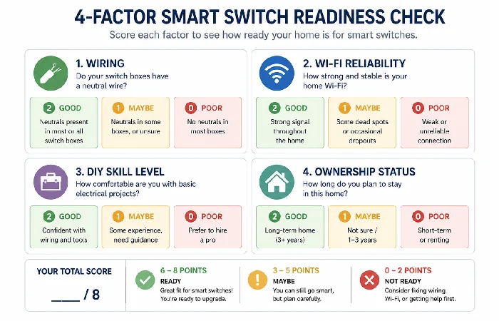 Four-factor smart switch readiness framework for homeowners