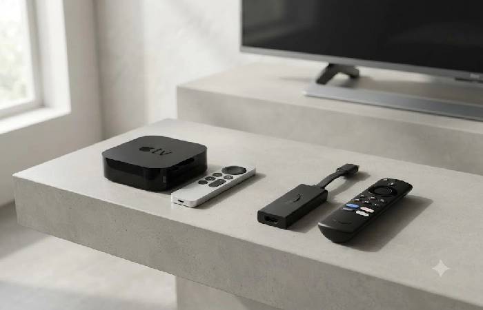 Apple TV 4K and Amazon Fire TV Stick 4K Max streaming devices