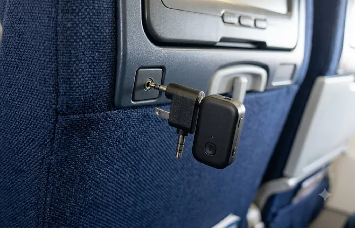 Airplane headphone adapter and Bluetooth transmitter in a seatback jack