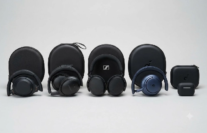 Five travel ANC headphones compared by folded size