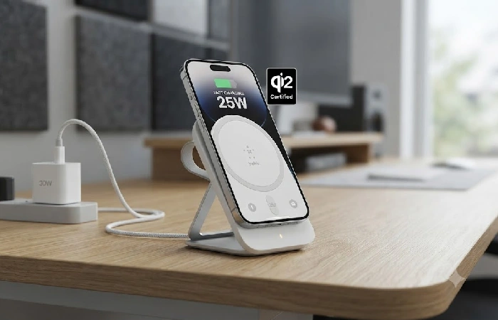 Belkin UltraCharge 25W Qi2 magnetic wireless charger with kickstand