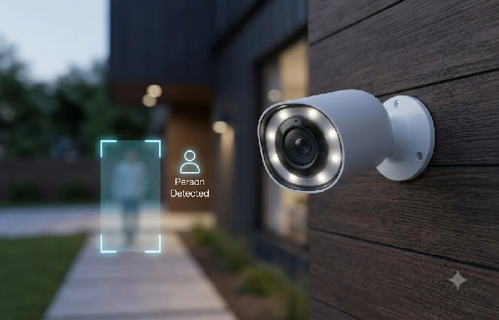 Outdoor smart security camera with night vision and person detection