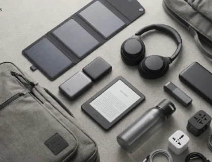 Best travel gadgets for 2026 arranged on a packing surface