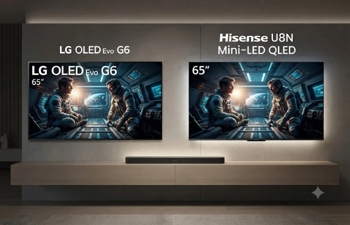 LG OLED and Hisense QLED TVs side by side for home entertainment