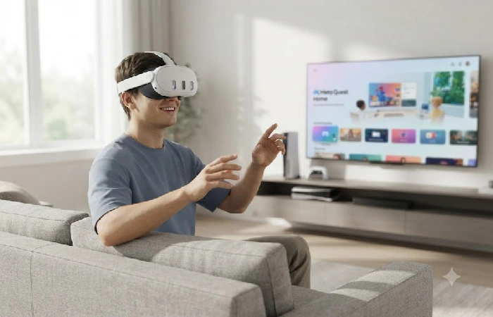 Meta Quest 3 VR headset being used for home entertainment