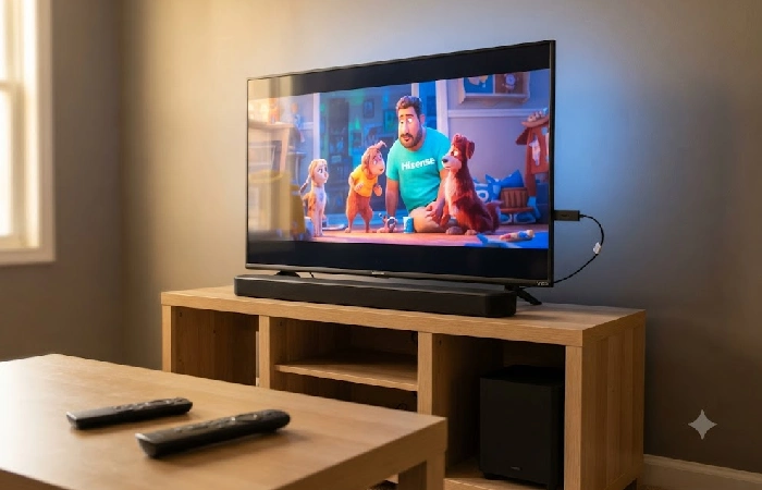 Budget home entertainment setup with streaming stick and soundbar