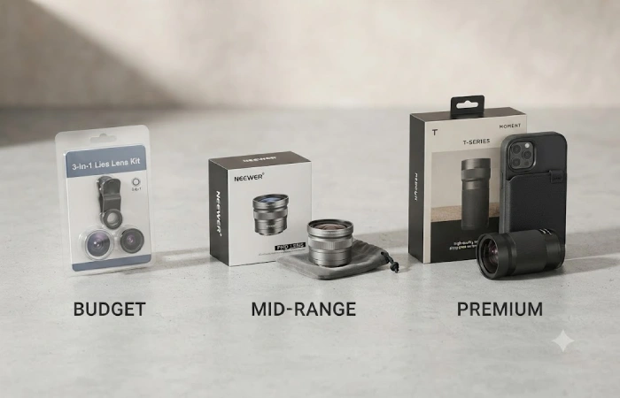 Phone camera lens attachments at budget mid-range and premium price tiers