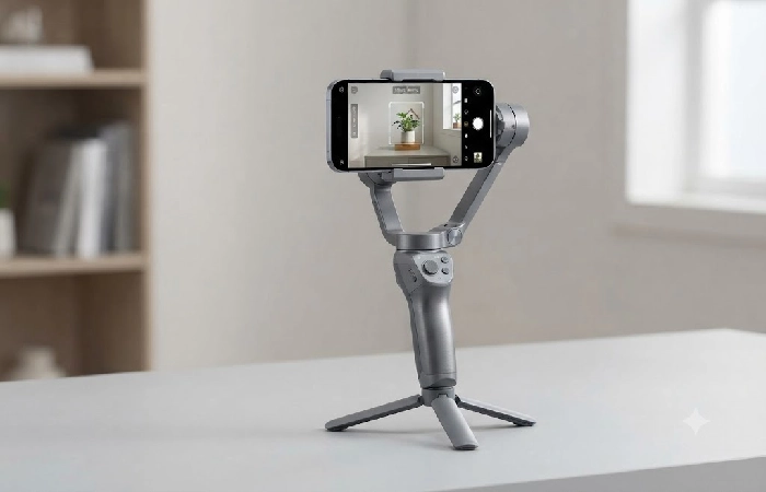 DJI Osmo Mobile 8 smartphone gimbal stabilizer with phone mounted