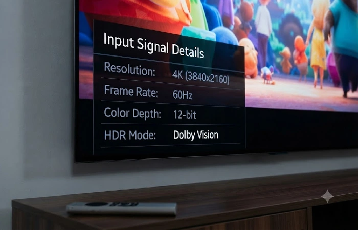 TV info overlay showing Dolby Vision active