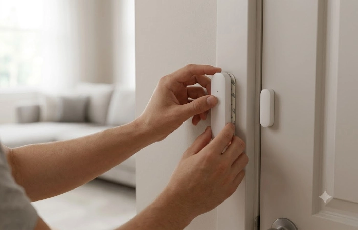 Installing a wireless door sensor without wiring