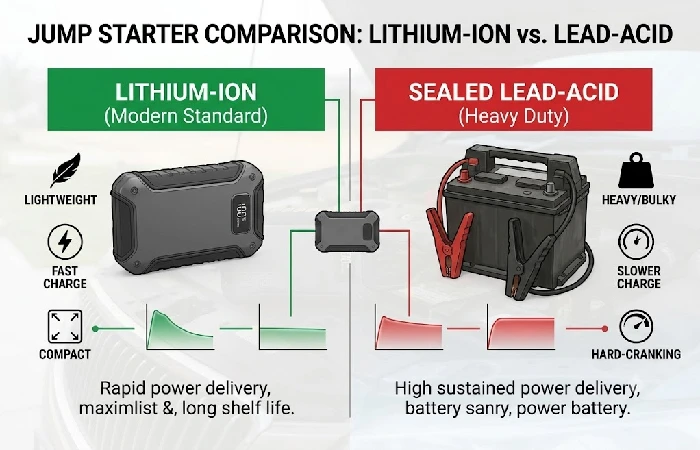 Lithium-ion versus lead-acid jump starter