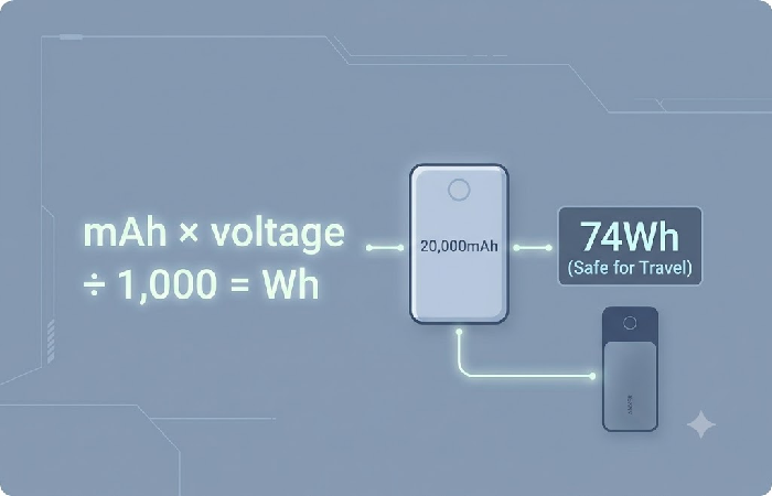 Watt-hour calculation formula for airline power banks.