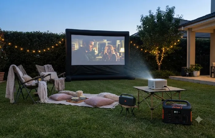 Outdoor portable projector movie setup