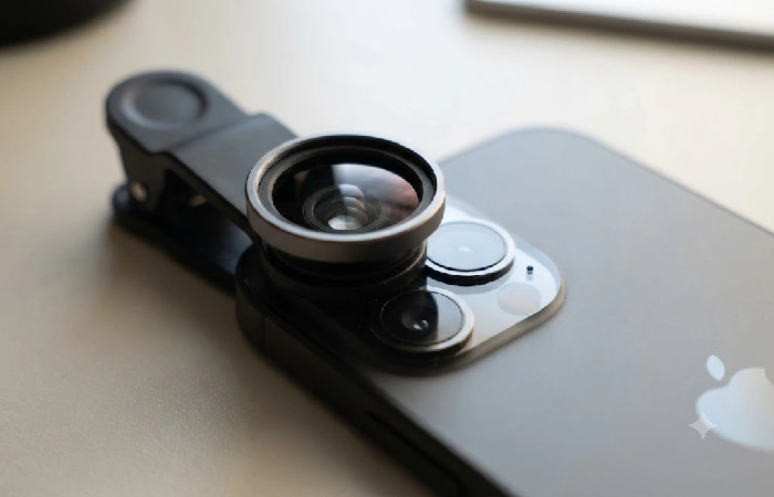 Clip-on lens aligned over main camera sensor on multi-camera smartphone