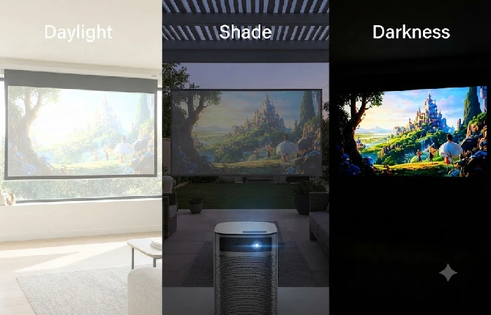 Portable projector brightness comparison for movie viewing