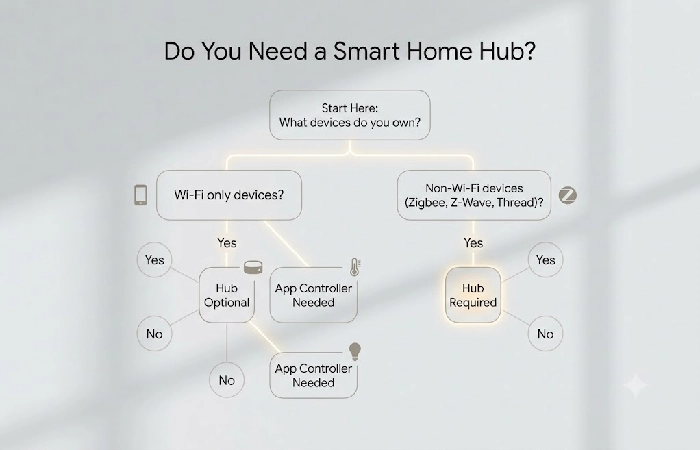 Flowchart illustrating whether a household needs a hub based on device protocols owned