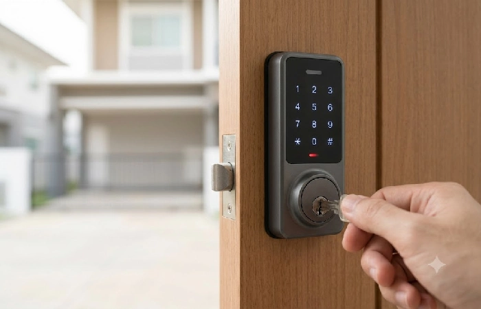Most smart locks include a physical key override for battery failure