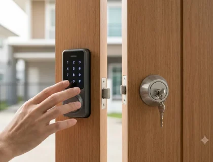 Smart lock and traditional deadbolt installed side by side on front doors