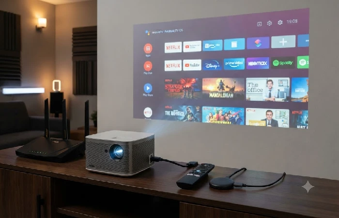 Smart projector with built-in streaming features