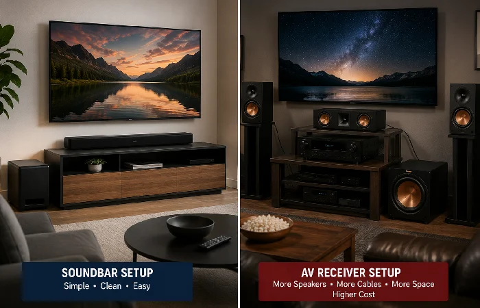 Soundbar setup compared to AV receiver with bookshelf speakers