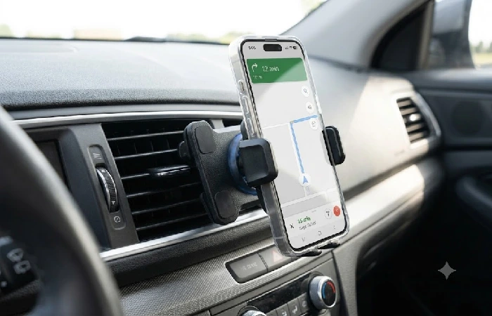 Vent car phone mount clipped onto air vent