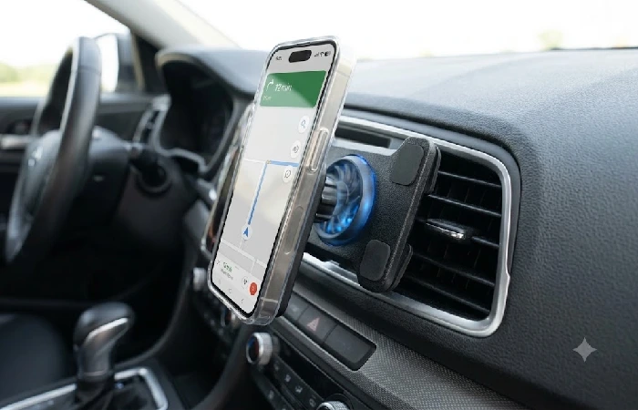 Wireless charging car mount with cooling fan