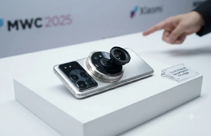Xiaomi Modular Optical System prototype phone lens shown at MWC 2025