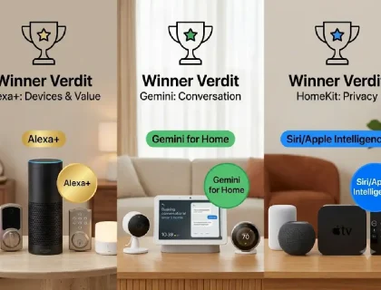 Comparison of Amazon Alexa, Google Home, and Apple HomeKit smart home ecosystems with winner verdicts for 2026