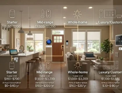 Smart home cost breakdown showing devices, hub, and price tiers for 2026