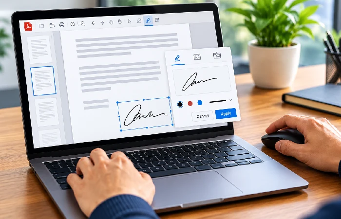 Adding a signature to a PDF on a computer