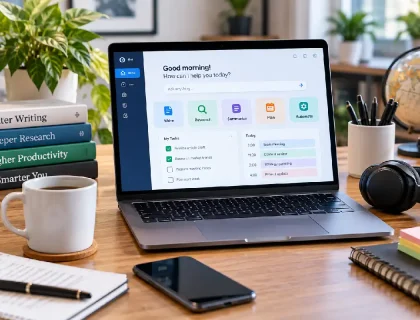 AI productivity tools supporting writing, research, meetings, and workflow automation