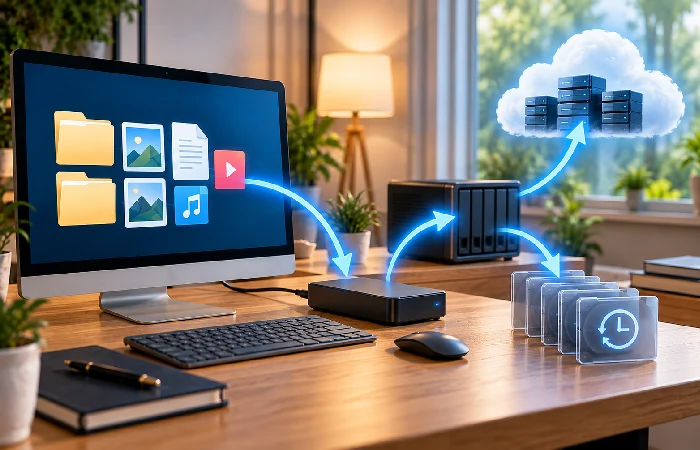 Automated data backup workflow from files to scheduled recovery copies