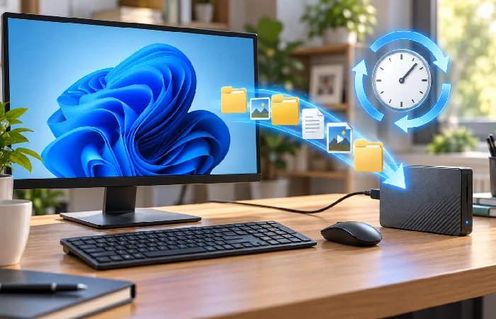 Automatic Windows backup workflow from PC files to external storage