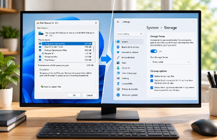 Disk Cleanup vs Storage Sense settings comparison