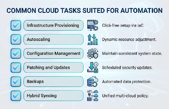 Checklist of common cloud tasks suited for automation